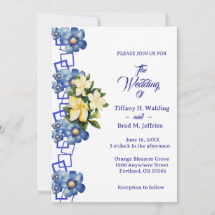Blue Garden Perennials & Gardenia Wedding Invitation