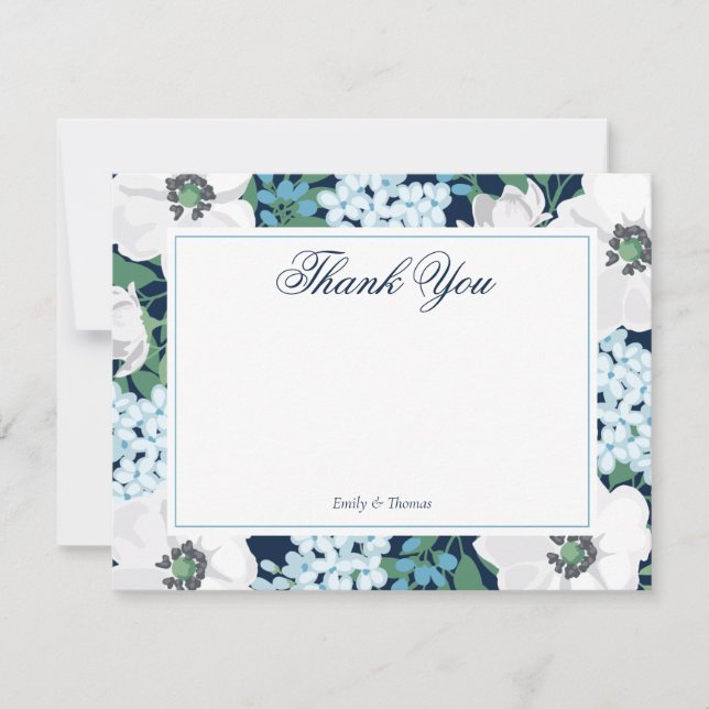 Blue Garden Rose Personalised Thank You Notes (Front)