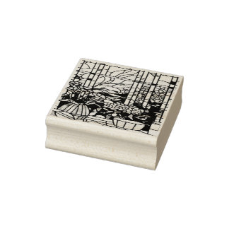 Blue Garden Stained Glass Rubber Stamp
