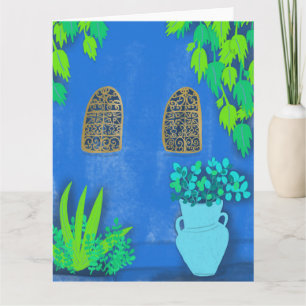 Blue Garden Wall Majorelle Jardin Morocco Card