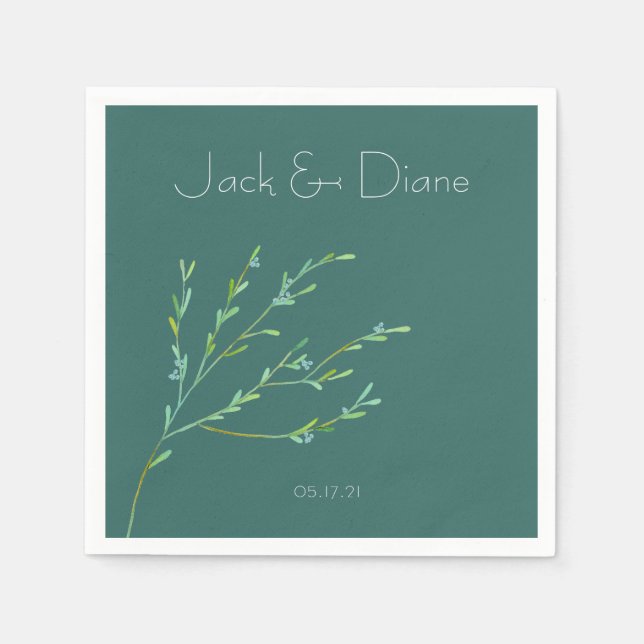 Blue Garden Watercolor Stems Wedding Napkin (Front)