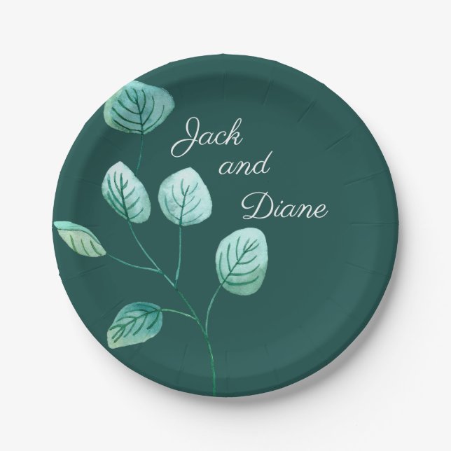 Blue Garden Watercolor Stems Wedding Paper Paper Plate (Front)