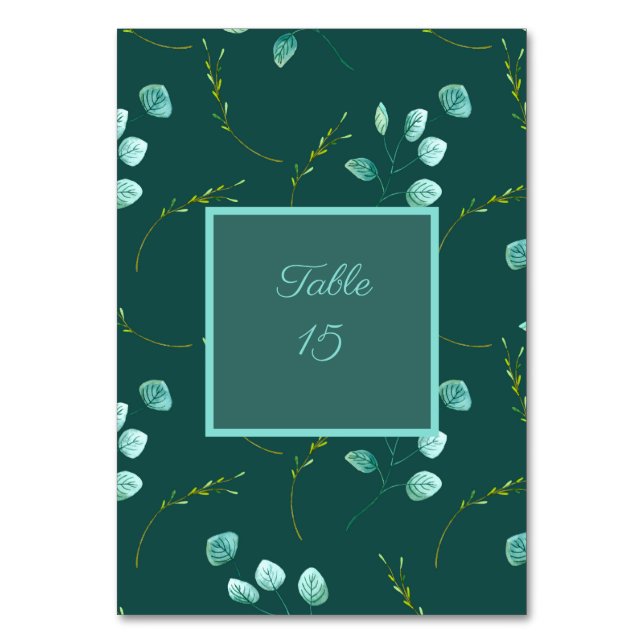 Blue Garden Watercolor Stems Wedding Table Number (Front)