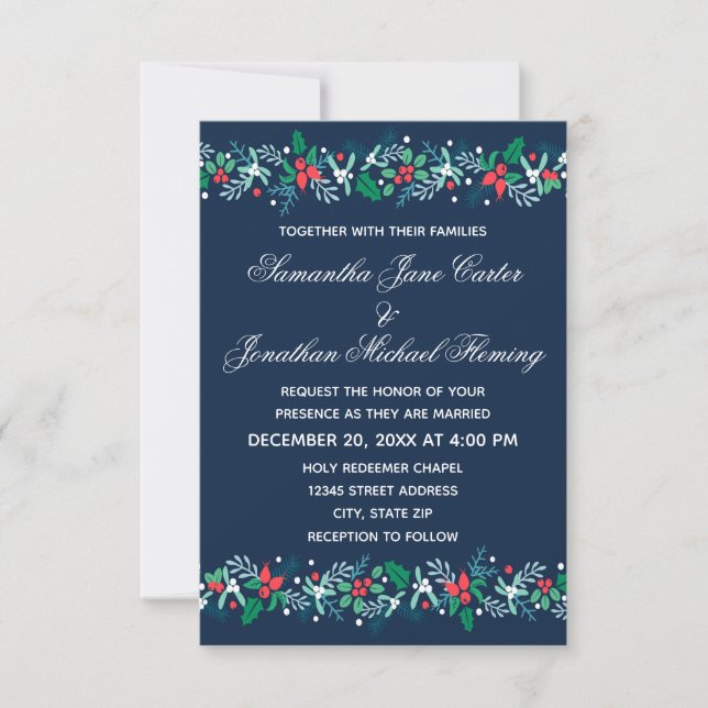 Blue Garland - 3x5 Wedding Invitation (Front)