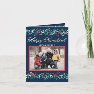 Blue Garland Hanukkah - Folded Holiday Card
