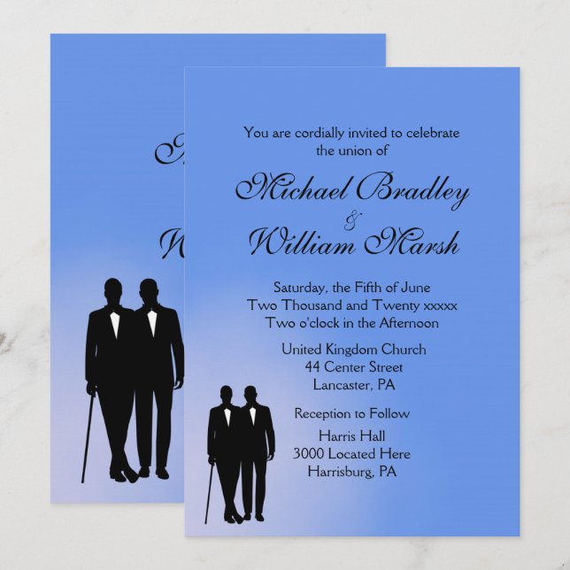 Blue Gay Wedding Invitation (Front/Back)