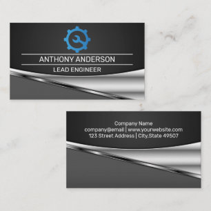 Blue Gear Wrench Logo Metallic Background Business Card