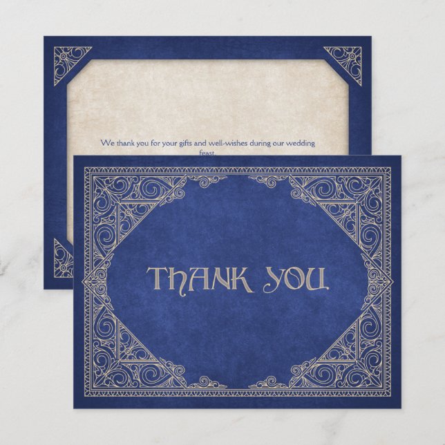 Blue Geek Book Library Literary Wedding Thank You Card (Front/Back)
