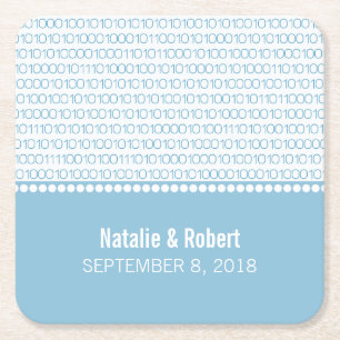 Blue Geek Chic Binary Code Paper Coasters