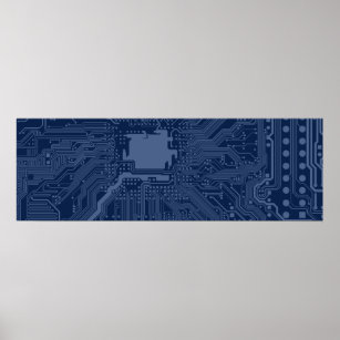 Blue Geek Motherboard Circuit Pattern Poster