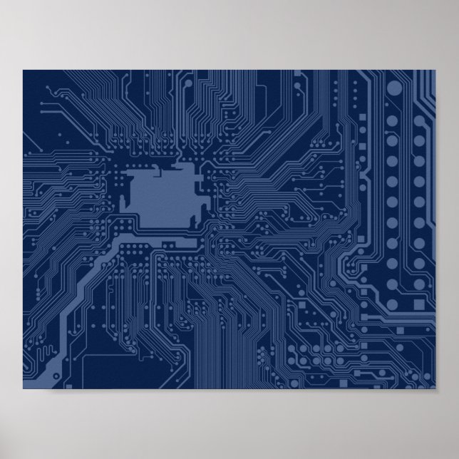 Blue Geek Motherboard Circuit Pattern Poster (Front)