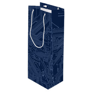Blue Geek Motherboard Circuit Pattern Wine Gift Bag