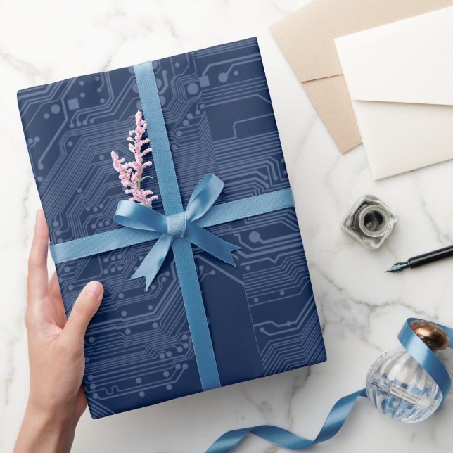 Blue Geek Motherboard Circuit Pattern Wrapping Paper (Gifting)