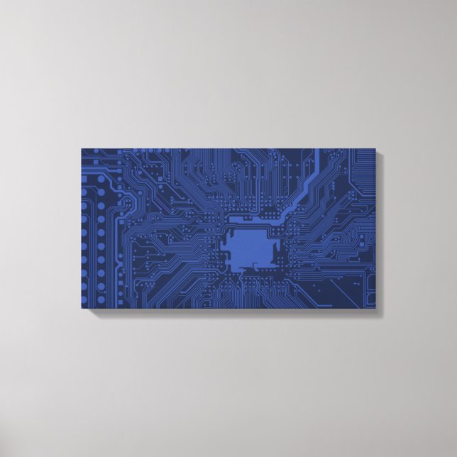 Blue Geek Motherboard Pattern Canvas Print (Front)