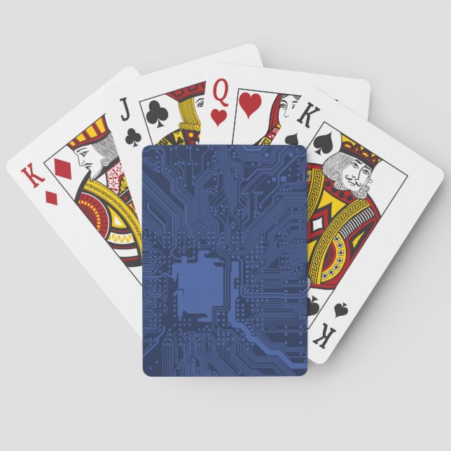 Blue Geek Motherboard Pattern Playing Cards (Back)