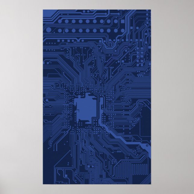 Blue Geek Motherboard Pattern Poster (Front)