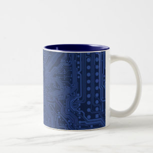 Blue Geek Motherboard Pattern Two-Tone Coffee Mug