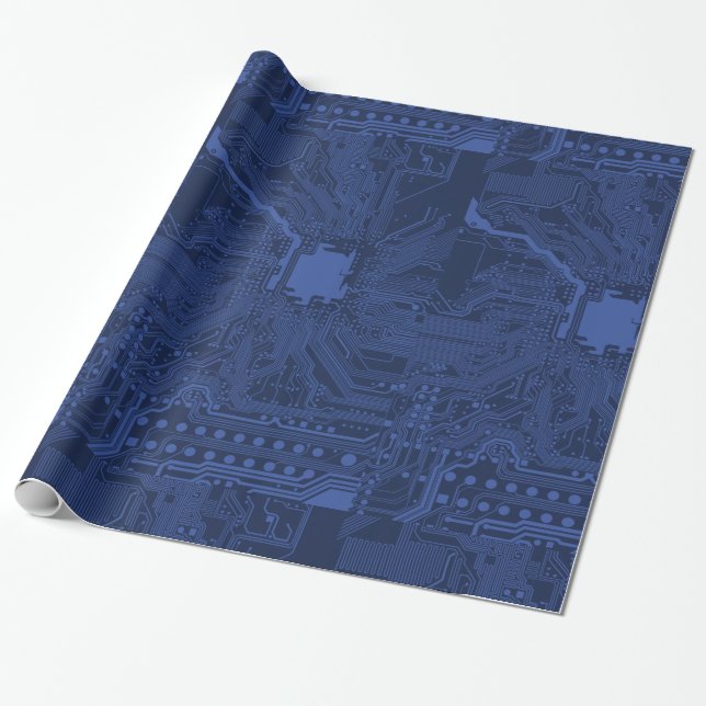 Blue Geek Motherboard Pattern Wrapping Paper (Unrolled)