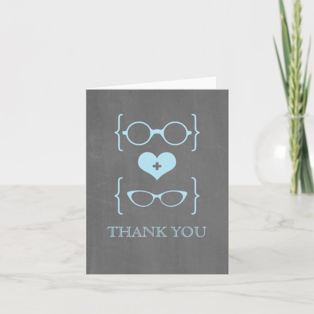 Blue Geeky Glasses Chalkboard Thank You Card (Front)