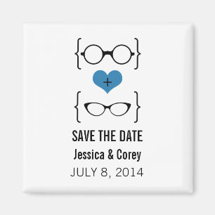 Blue Geeky Glasses Save the Date Magnet