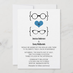 Blue Geeky Glasses Wedding Invitation
