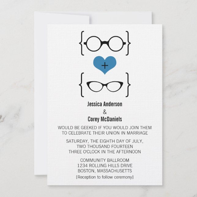 Blue Geeky Glasses Wedding Invitation (Front)