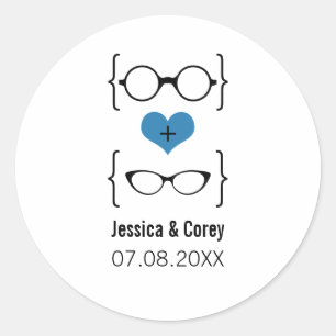 Blue Geeky Glasses Wedding Stickers