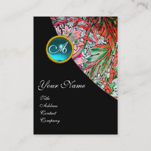 BLUE GEM DAMASK MONOGRAM 3 fuchsia green pink red Business Card