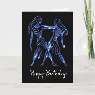 Blue Gemini Sign Birthday Card