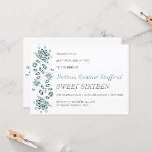 Blue Gems Floral Party Invitation