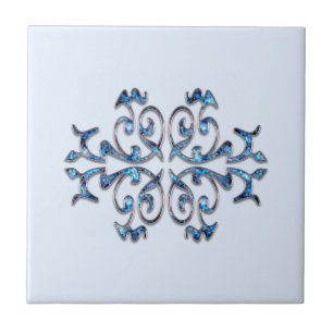 Blue Gemstone Leaves Silver Jewel Ceramic Tile