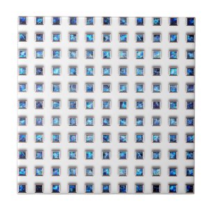 Blue Gemstone Squares Ceramic Tile - Silver Jewels