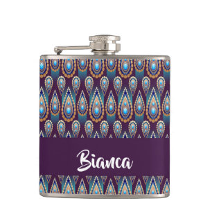 Blue gemstones decorative print hip flask