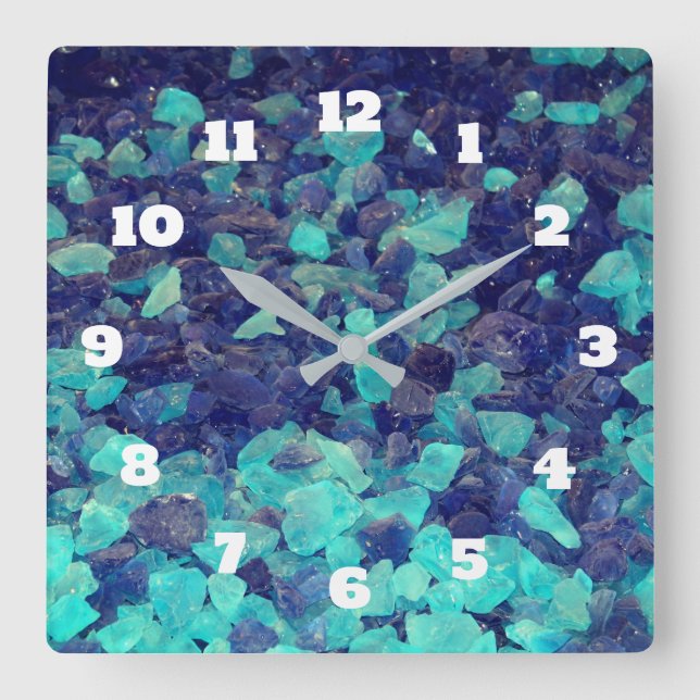 Blue Gemstones Rock Beach Stones Gift Decor Square Wall Clock (Front)