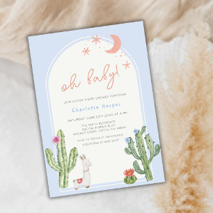 Blue Gender Neutral Boho Arch Cactus Baby Shower  Invitation