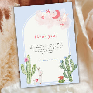 Blue Gender Neutral Boho Arch Cactus Baby Shower Thank You Card