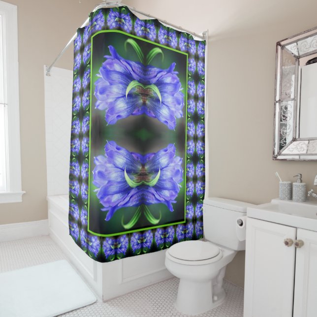 Blue Gentian Flower Abstract Art Shower Curtain (In Situ)