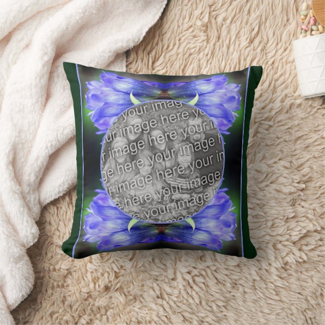 Blue Gentian Flower Frame Add Your Own Photo Cushion (Blanket)