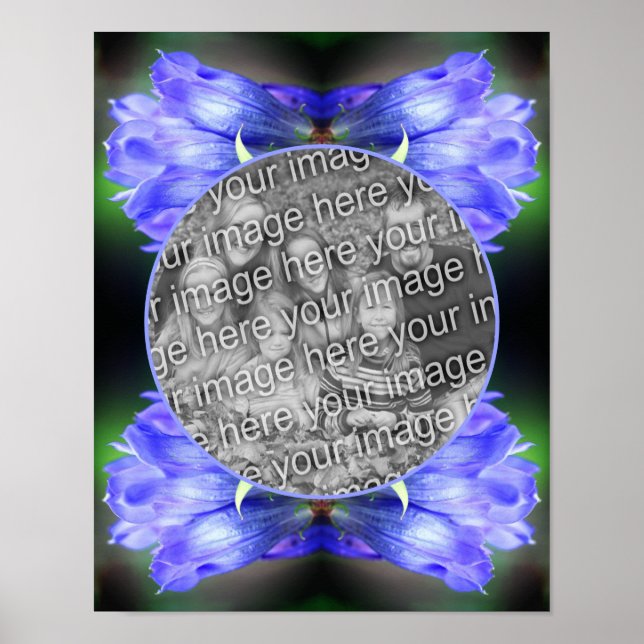 Blue Gentian Flower Frame Create Your Own Photo Poster (Front)