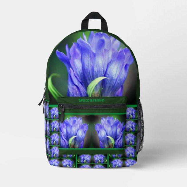 Blue Gentian Flower Mirror Personalised Printed Backpack (Front)