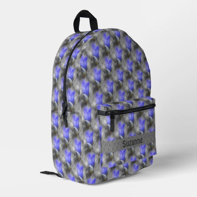 Blue Gentian Flower Nature Pattern Personalised Printed Backpack (Back Corner Left)