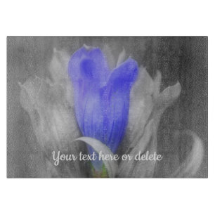 Blue Gentian Flower Partial Colour Personalised  Cutting Board