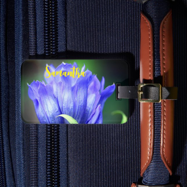 Blue Gentian Flower Personalised Luggage Tag (Front Insitu 4)