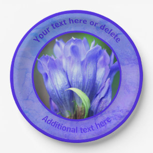 Blue Gentian Flower Personalised Party Paper Plate