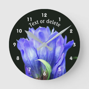 Blue Gentian Flower Personalised Round Clock