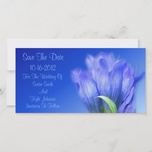 Blue Gentian Flower Wedding  Save The Date (Front)