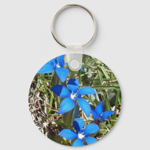 Blue gentian flowers keychain