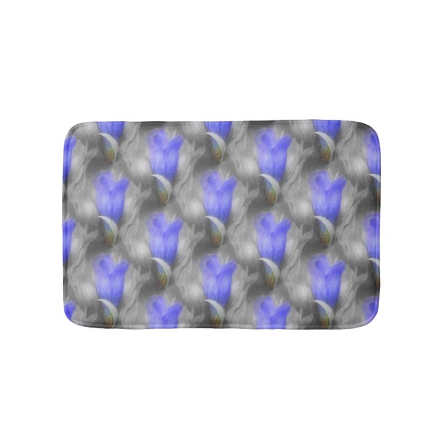 Blue Gentian Flowers Nature Pattern Bath Mat (Front)