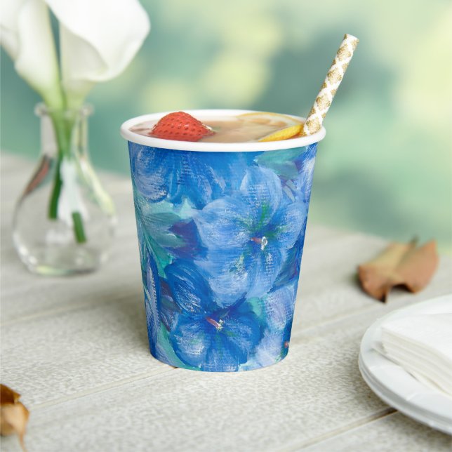 Blue Gentian Flowers Painting  Paper Cups (Insitu)