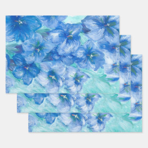 Blue Gentian Flowers Wrapping Paper Sheet